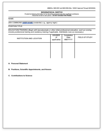 non-fellowship biosketch format page