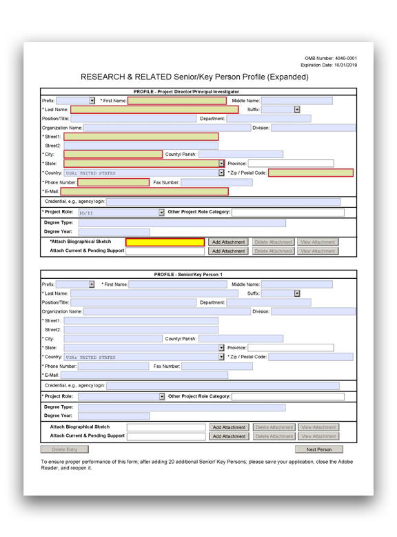 (R&R) Senior/Key Person Profile (Expanded) Form