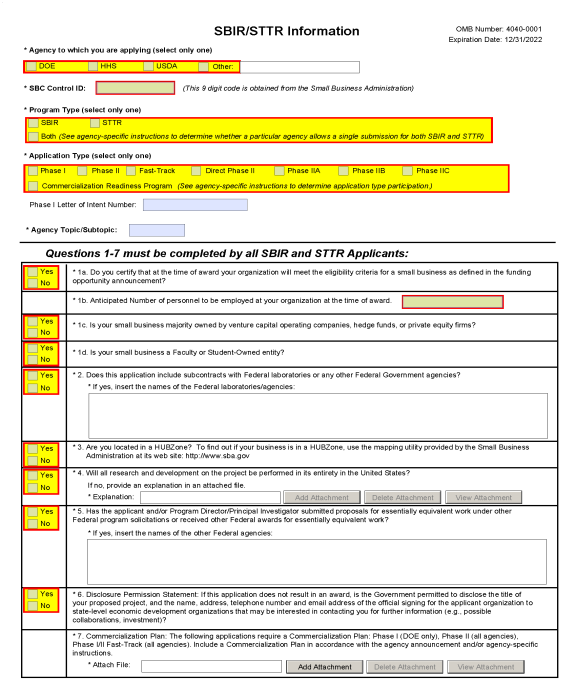 SBIR/STTR Information Form
