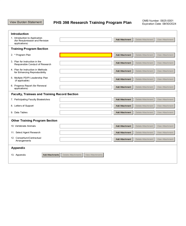 PHS 398 Research Training Program Plan