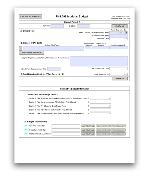 PHS 398 Modular Budget Form
