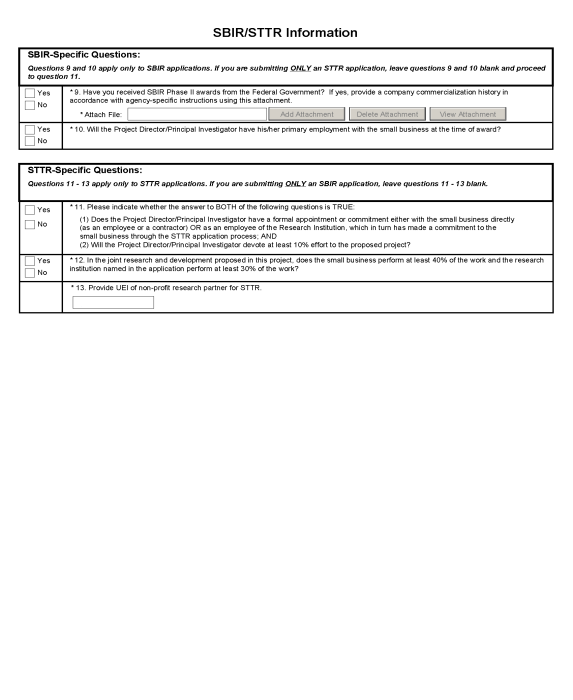 SBIR/STTR Information Form Page 2