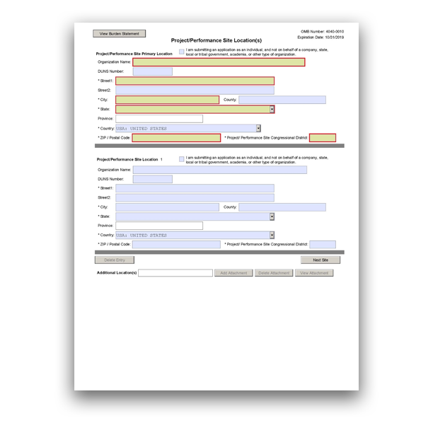 Project/Performance Site Location(s) Form