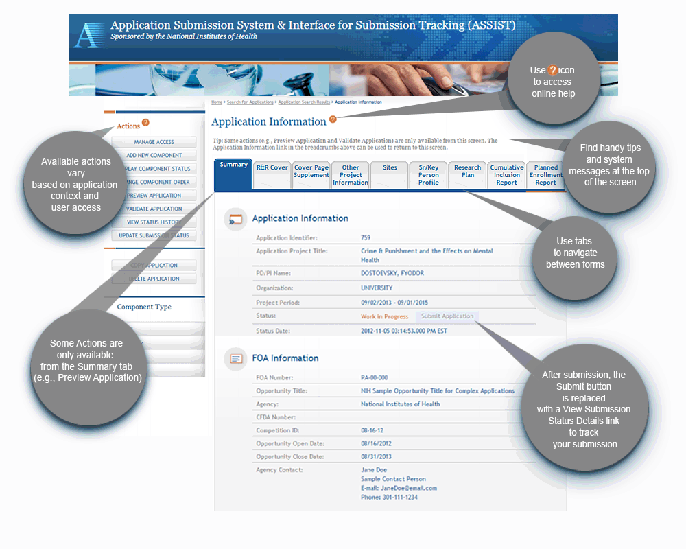 There are an illustrative image with call outs. Call outs describe how to use elements on the screen