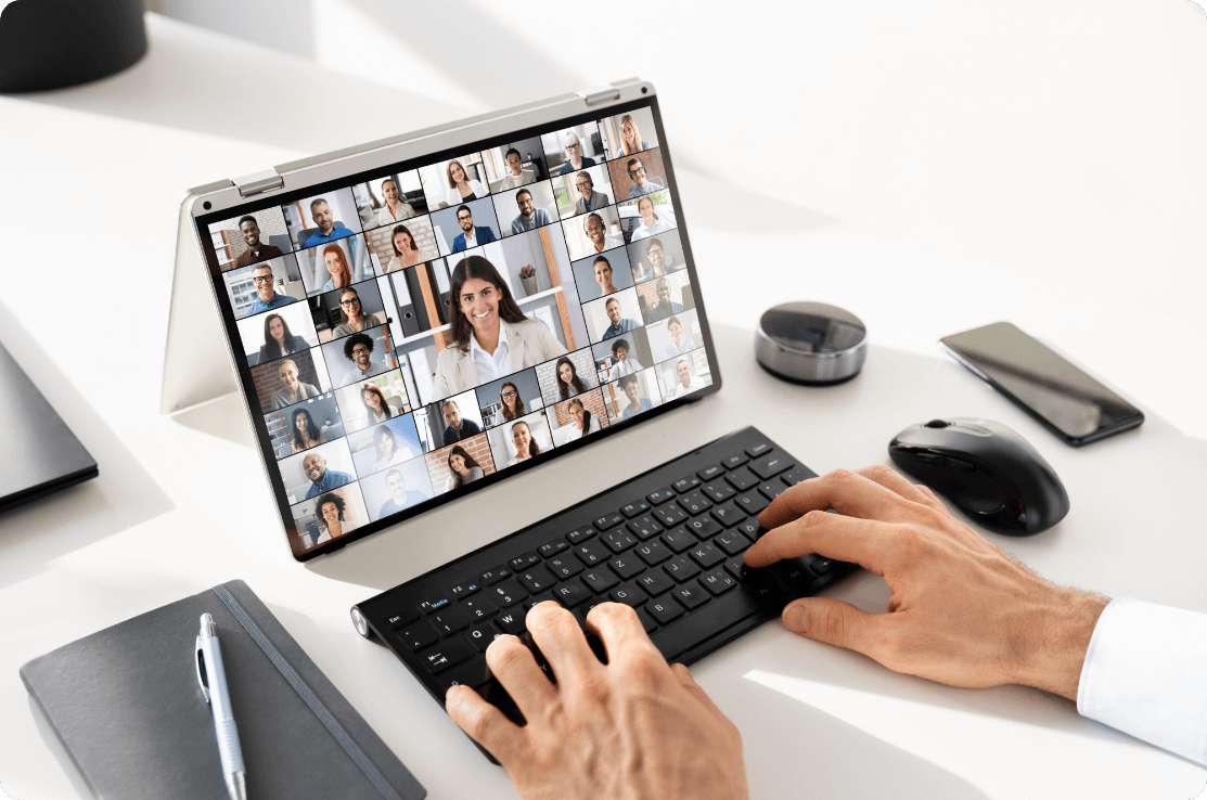 a computer screen with a grid of users on a web conference