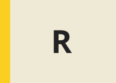 Yellow box with a black letter R for research