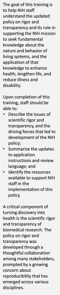 NIH Policy: Rigor And Transparency - Module 1