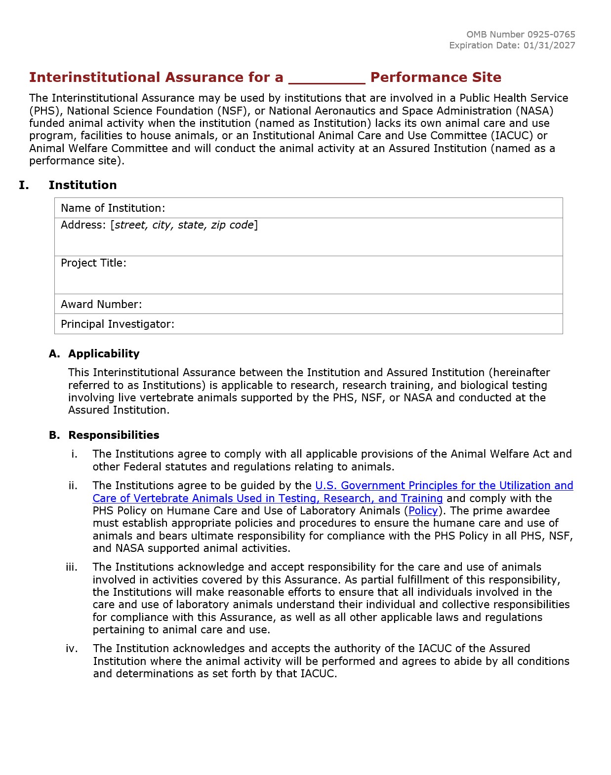 Interinstitutional Assurance Cover
