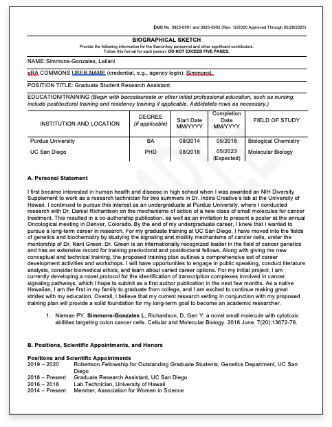 Biosketch Format Pages, Instructions, and Samples | Grants &amp; Funding